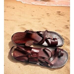 Brown Leather Sandal HolyLand Market Camel Jerusalem Israel Men SZ 45 US 11